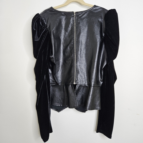 Faux Leather-Velvet Peplum Top w/ Rear Zipper Size Small - Picture 4 of 6